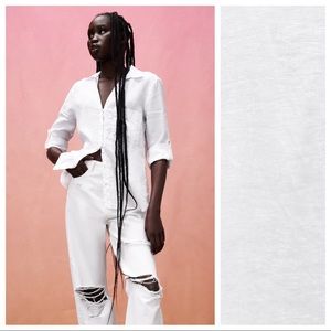 NWOT. Zara White 100% Linen Basic Shirt. Size   L.